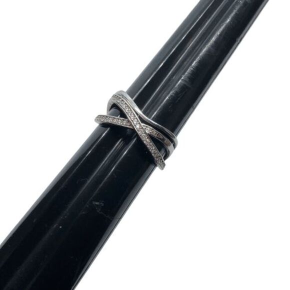 IBB CN 925 Sterling Silver Unique Gemstone Crisscross Design Ring - Size 9 - Picture 3 of 8